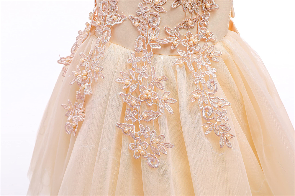 Pretty Princess Girl Dresses Short Sequins Beading Appliques Bow Ball Gown Tulle Girls Pageant Gown Communion For Wedding Formal Party F09