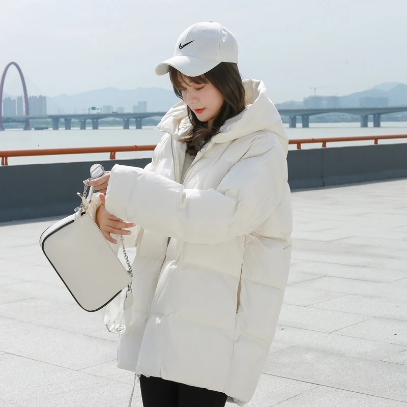 Womens Down Parkas Winter Style Puffer Jackets Women White Zipper Long Down Jacket Woman Korean Loose Hooded Bubble Coats Female 231027