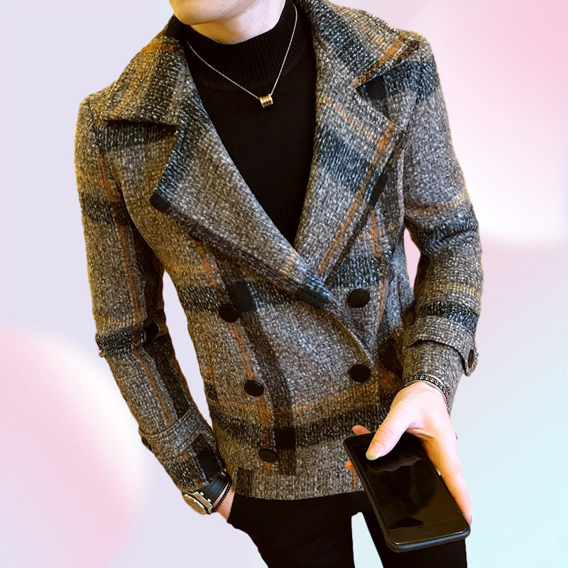 Men039s Wool Blends Brand Clothing Men High Quality Leisure Plaid Woolen Cloth CoatMale Slim Fit Winter Keep Warm Coats
