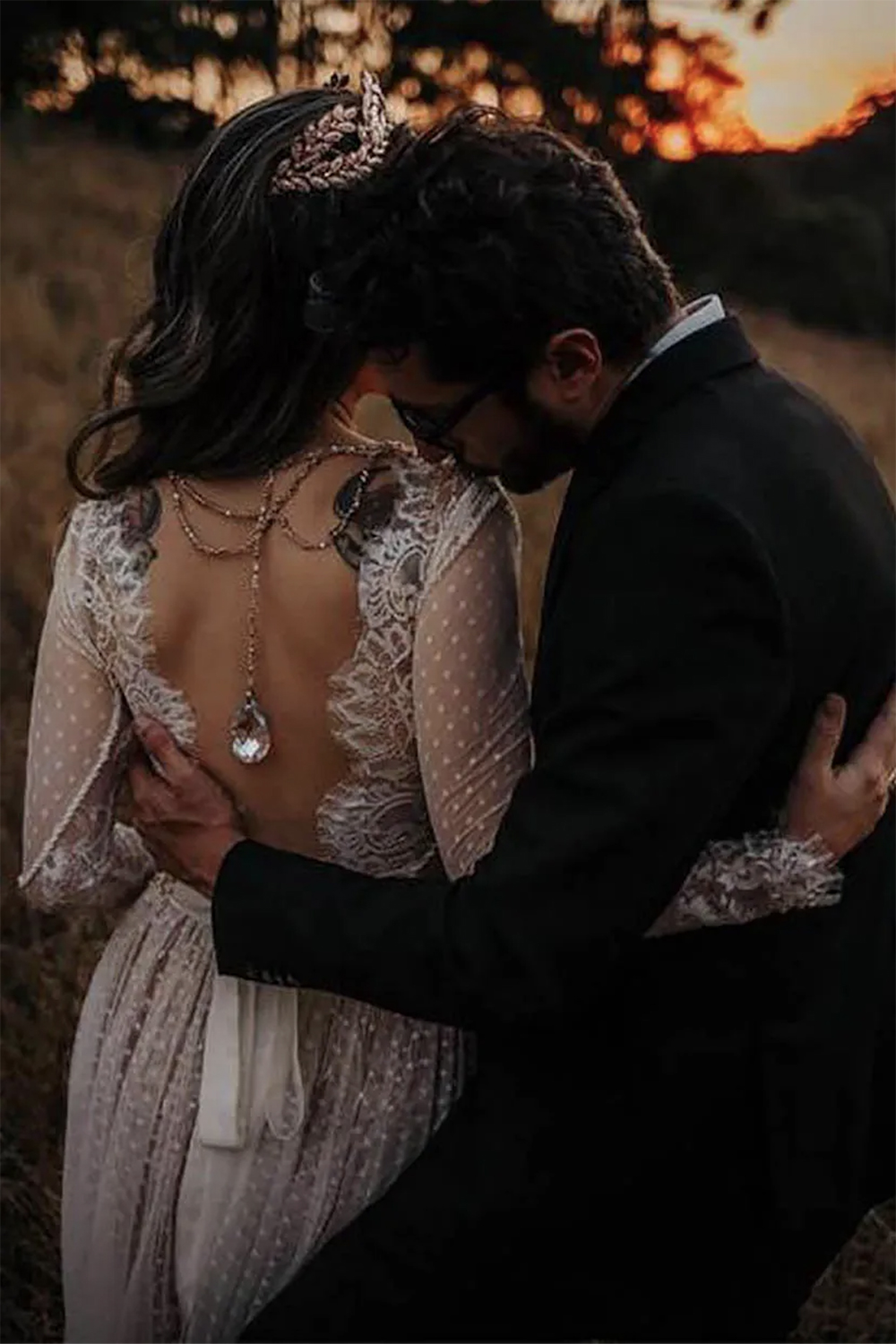 Bridal Dresses 2023 See Through A-line Backless Long Sleeve Bohemian Country Wedding Dresses Lace Tulle Beach robes de mariee