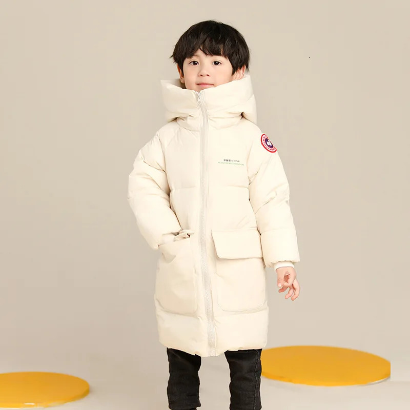 Down Coat 2023 Autumn Winter Korean Version Children Medium Long Style Cotton Jacket Baby Boys Girls Zipper Hooded Outwear 310Y 231027