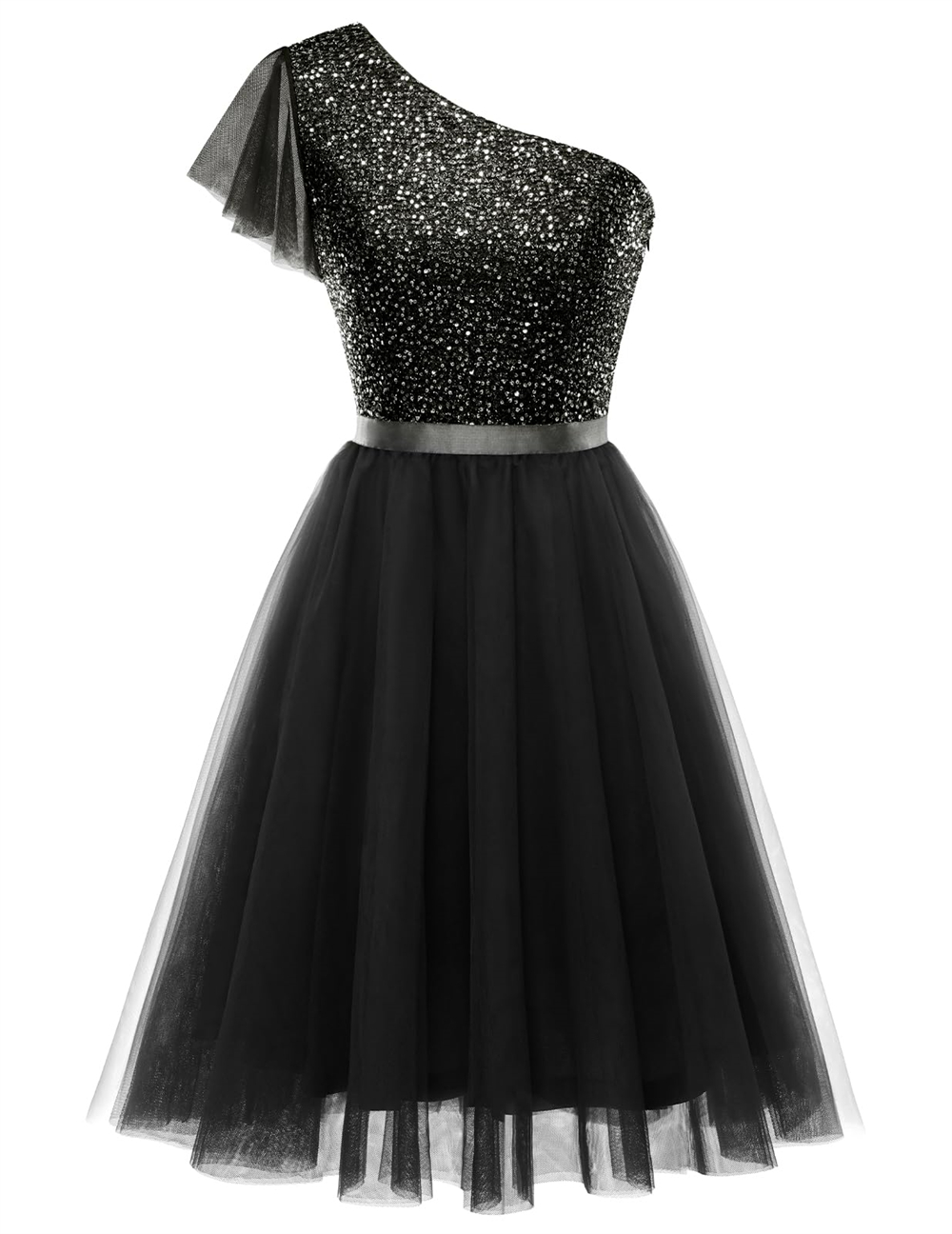 Homecoming Dresses Princess One-Shoulder Sequins Tulle A-Line Cocktail Formal Occasion Birthday Prom Graudation Cocktail Party Gowns H002