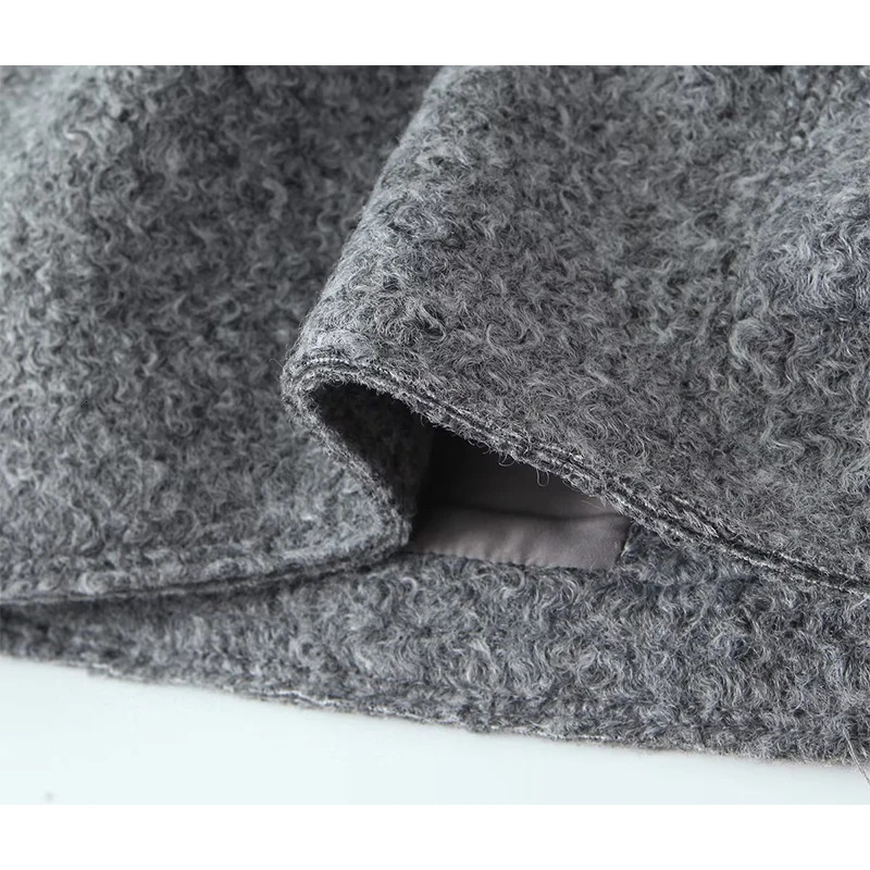 Women's Wool Blends YENKYE Vintage Women Gray Cropped Woolen Jacket Long Sleeve Pockets Female Autumn Winter Short Coat 231027