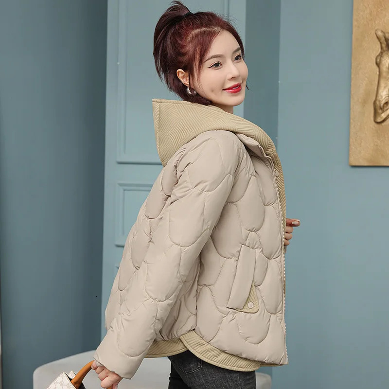 Women's Down Parkas CRRIFLZ Women Fall Winter Hooded Patchwork Long Sleeve Big Pocket Rhombic Solid Color Zipper Warm Cotton Parka Jacket 231027