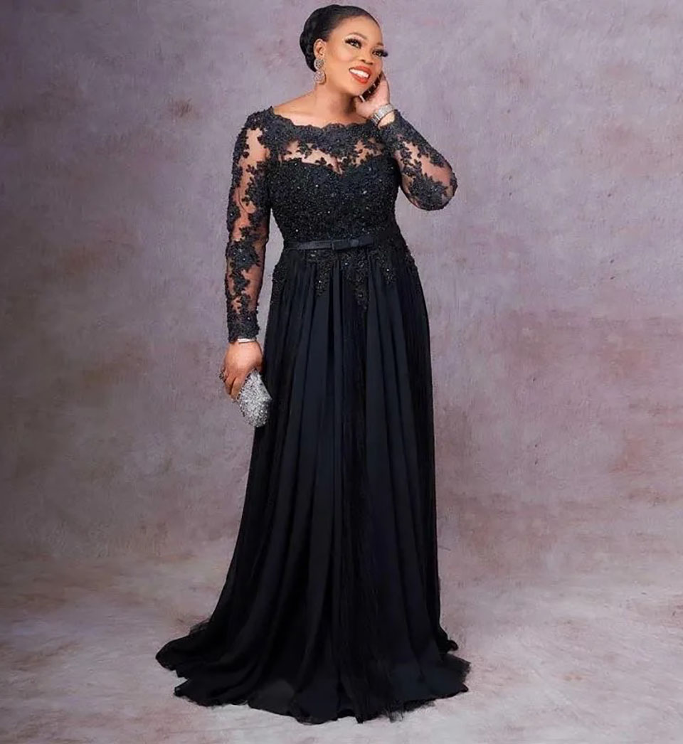 Mother's Dresses Mother Of the Bride Dress Plus Size Formal New Prom Party Gown Custom Lace Up Zipper Applique Scoop Long Sleeve Chiffon Beaded S