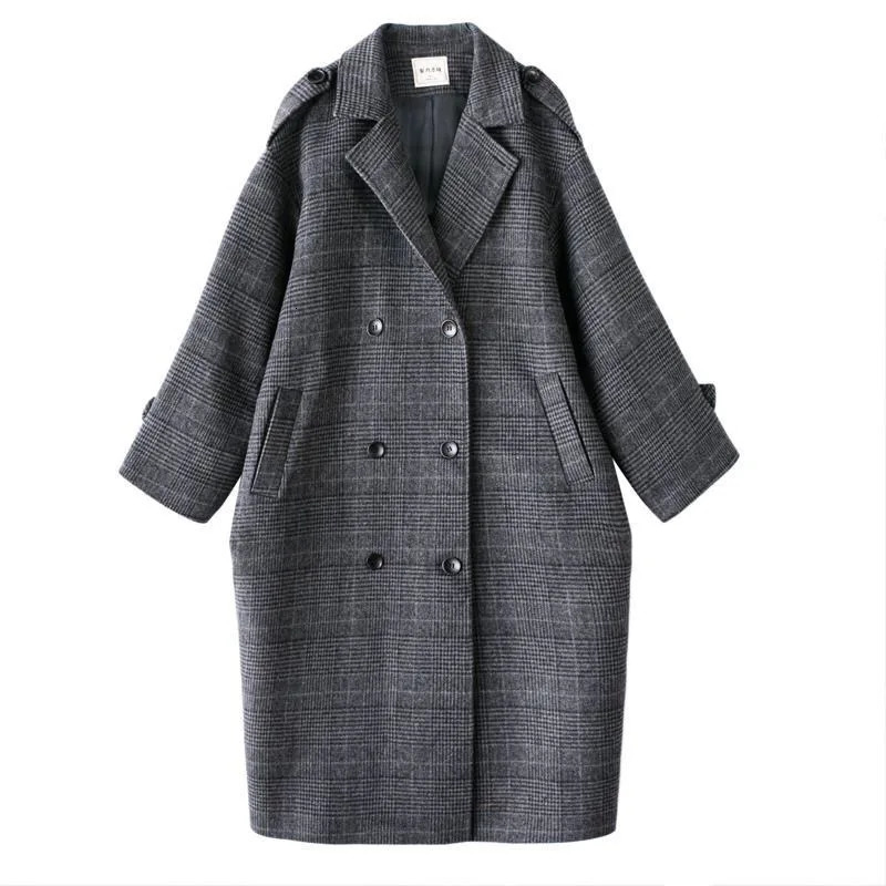 Women's Wool Blends Cape Femme Plaid Coat Thick Winter Loose Woolen Jackets Korean Jacket Female Coats Vintage Overcoat Jaket 231027
