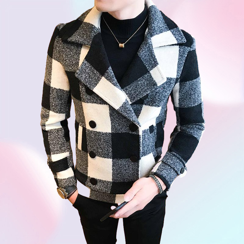Men039s Wool Blends Brand Clothing Men High Quality Leisure Plaid Woolen Cloth CoatMale Slim Fit Winter Keep Warm Coats