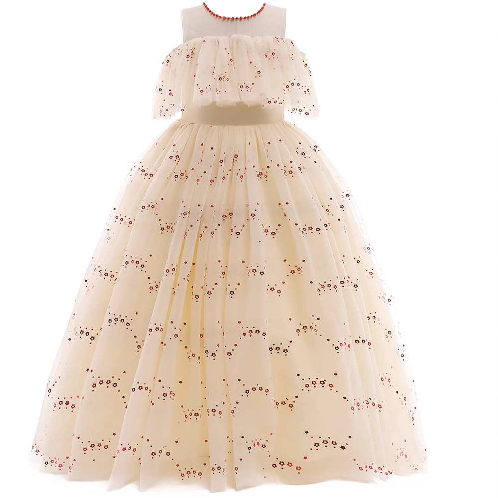 Pretty Princess Girl Dresses Long Sequins Beading Ruffle Ball Gown Tulle Girls Pageant Gown Communion For Wedding Formal Party F11