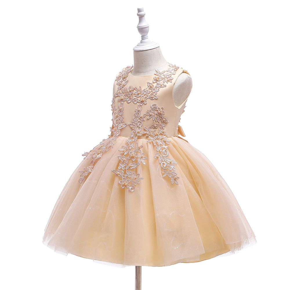 Pretty Princess Girl Dresses Short Sequins Beading Appliques Bow Ball Gown Tulle Girls Pageant Gown Communion For Wedding Formal Party F09
