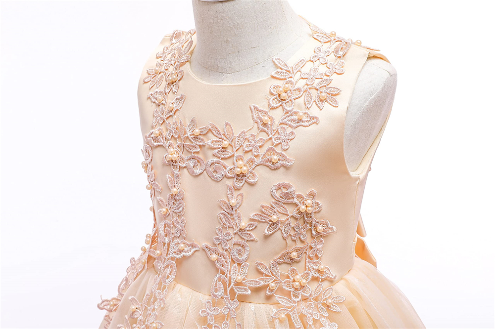 Pretty Princess Girl Dresses Short Sequins Beading Appliques Bow Ball Gown Tulle Girls Pageant Gown Communion For Wedding Formal Party F09