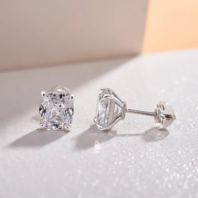 Handmade Simple Fashion Stud Earring Jewelry Solitaire 925 Sterling Silver Cushion Shape 5A Cubic Zircon Party Eternity Women Wedding Earring For Love