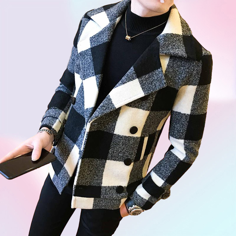 Men039s Wool Blends Brand Clothing Men High Quality Leisure Plaid Woolen Cloth CoatMale Slim Fit Winter Keep Warm Coats