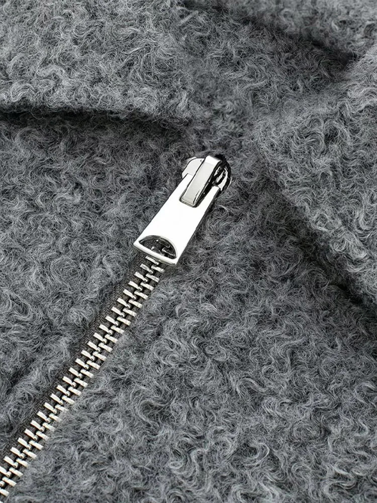 Women's Jackets Fashion Solid Turndown Collar Cropped Coats For Women 2023 Autumn Warm Outerwear Zipper Long Sleeve Pockets Female 231027