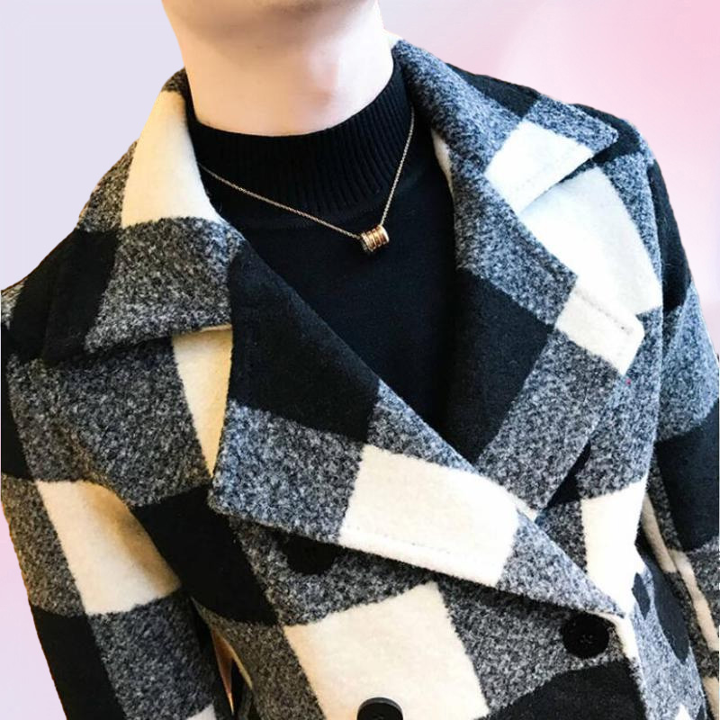 Men039s Wool Blends Brand Clothing Men High Quality Leisure Plaid Woolen Cloth CoatMale Slim Fit Winter Keep Warm Coats