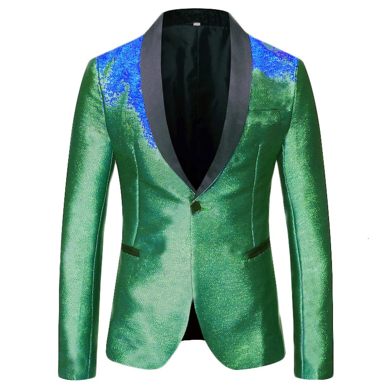 Mens Suits Blazers Mens Shiny Fashion Gradient Dress Blazer One Button Shawl Lapel Elegant Suit Jacket Men Casual Party Prom Wedding Banquet Tuxedo 23