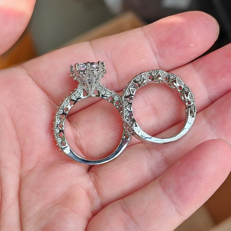 Choucong Brand Wedding Rings Vintage Jewelry 925 Sterling Silver Round Cut White Topaz CZ Diamond Gemstones Couple Women Bridal Ring Set For Lover Gif