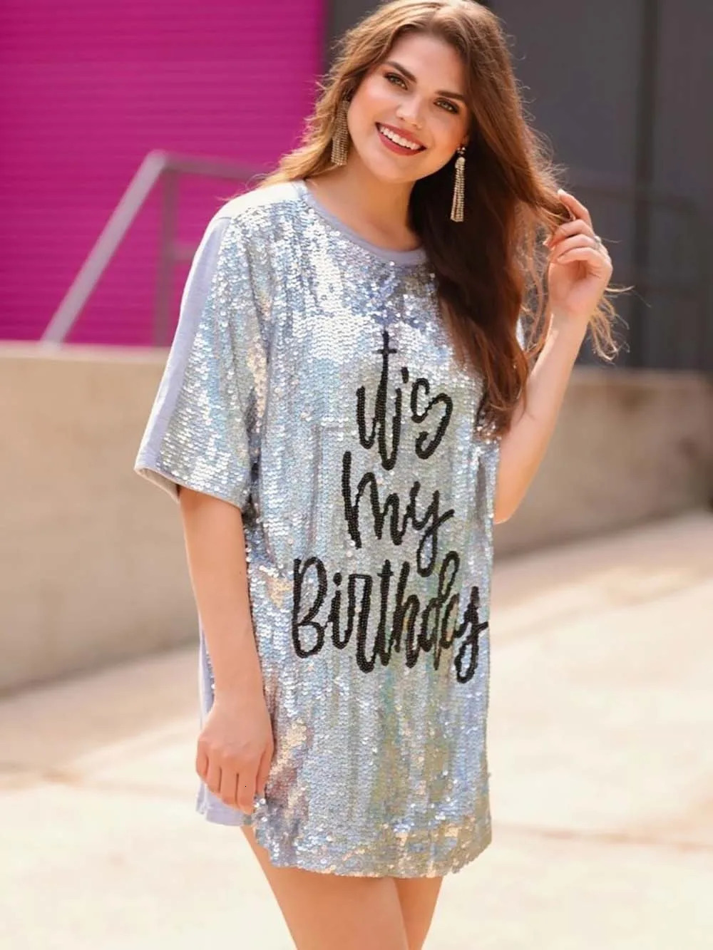 Urban Sexy Dresses Women Its My Birthday Sequin Shirt Dress Ladie Party Wear Queen Of Sparkle Sequin Jersey Dress 231027