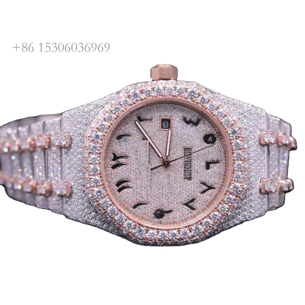 Rose Gold A-P White VVS Moissanite Cuban Iced Out Bust Down Hip Hop Personalized Custom Watch