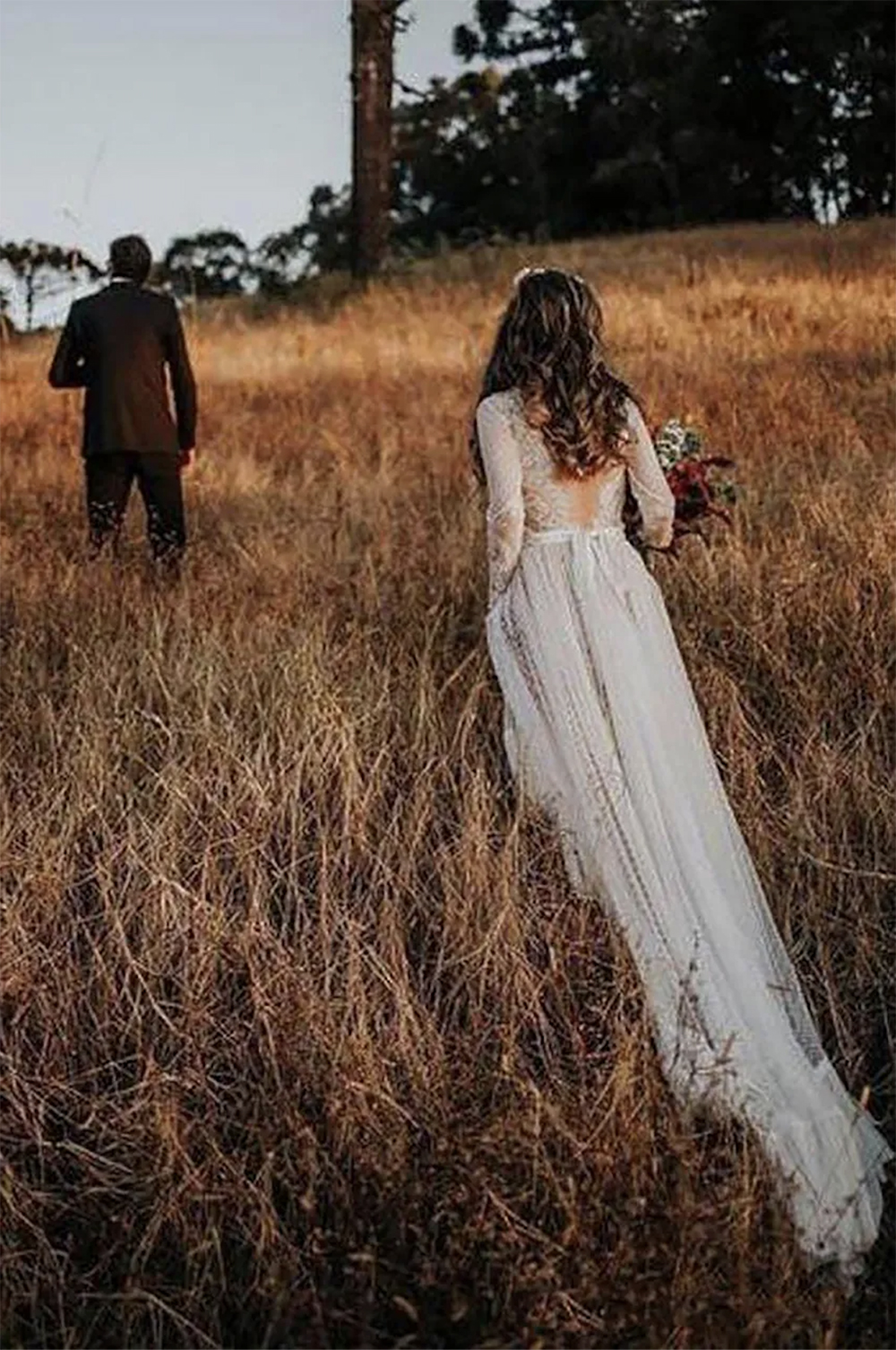 Bridal Dresses 2023 See Through A-line Backless Long Sleeve Bohemian Country Wedding Dresses Lace Tulle Beach robes de mariee