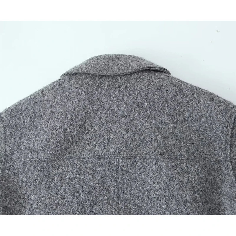 Women's Wool Blends YENKYE Vintage Women Gray Cropped Woolen Jacket Long Sleeve Pockets Female Autumn Winter Short Coat 231027