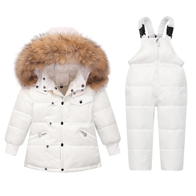 Down Coat OLEKID 2023 Winter Children Clothing Set Real Fur Jacket For Girl Boy Parka Overalls Snowsuit 15 Years Kids Outerwear 231027