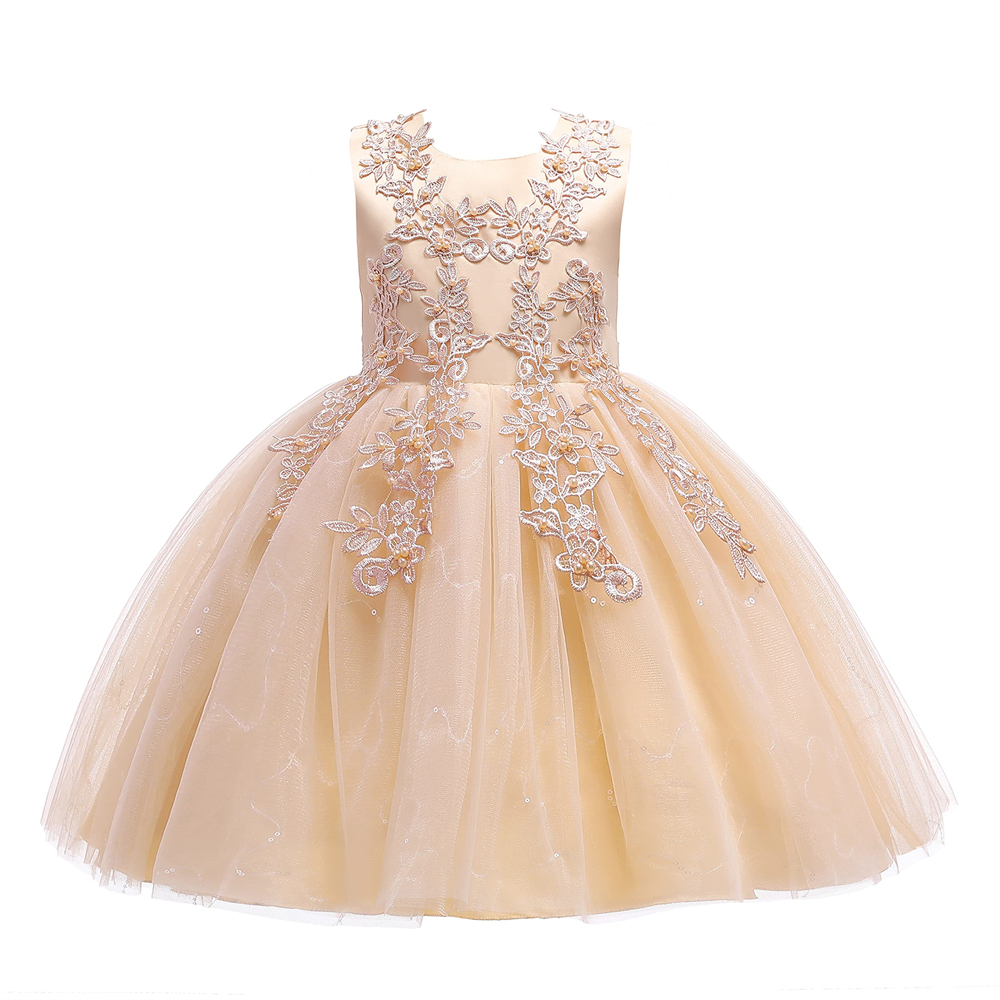 Pretty Princess Girl Dresses Short Sequins Beading Appliques Bow Ball Gown Tulle Girls Pageant Gown Communion For Wedding Formal Party F09