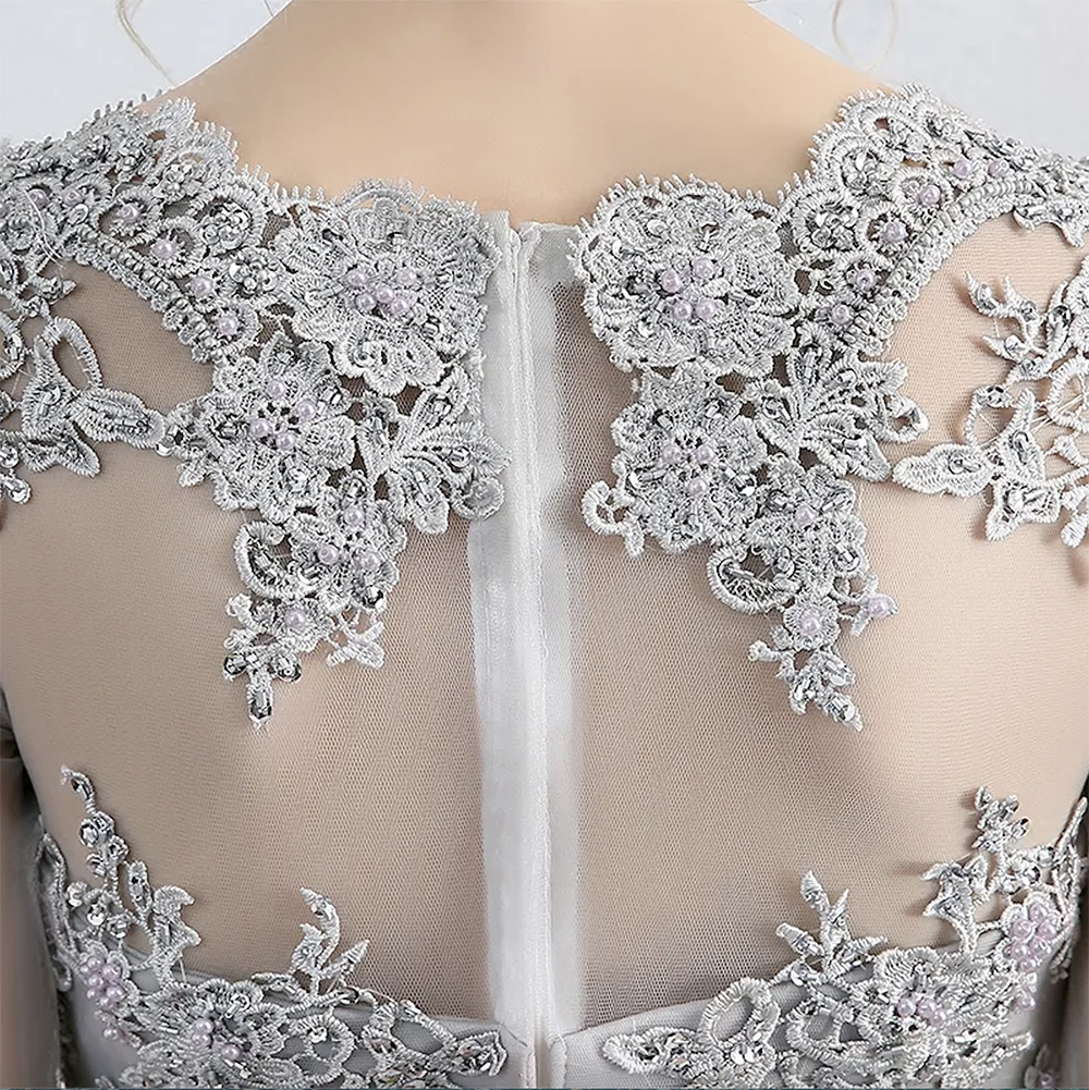 Gorgeous Light Gray Dresses Illusion Sheer With Applique Mor Beading Zipper Back Mother Of The Bride Dresse