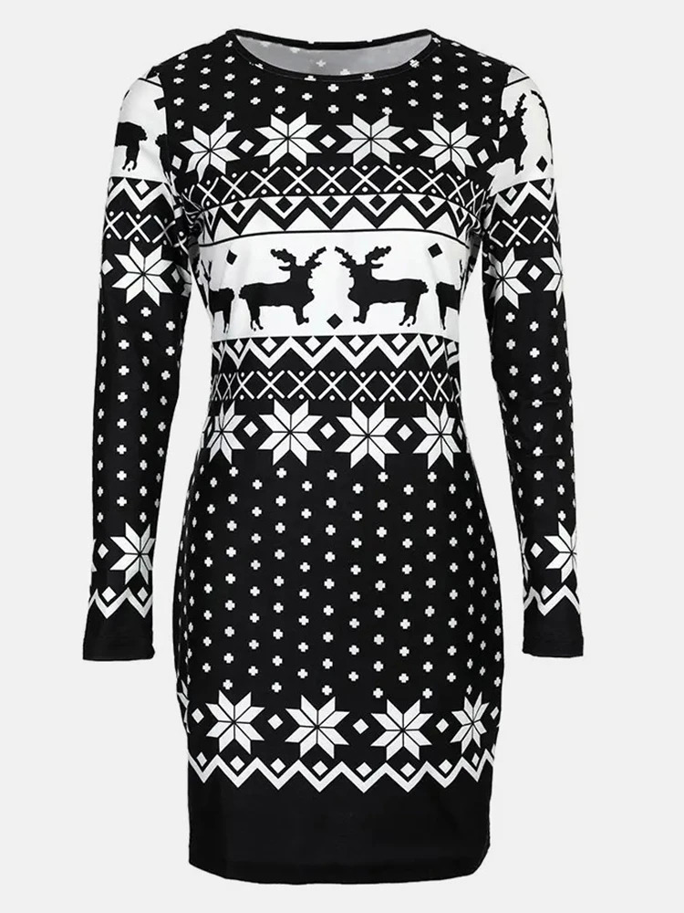 Urban Sexy Dresses Women Ugly Christmas Dresses Reindeer Snowflake Bodycon Pullover Cocktail Sweatshirt Dress Holiday Outfits Knit Long Sleeve 231027