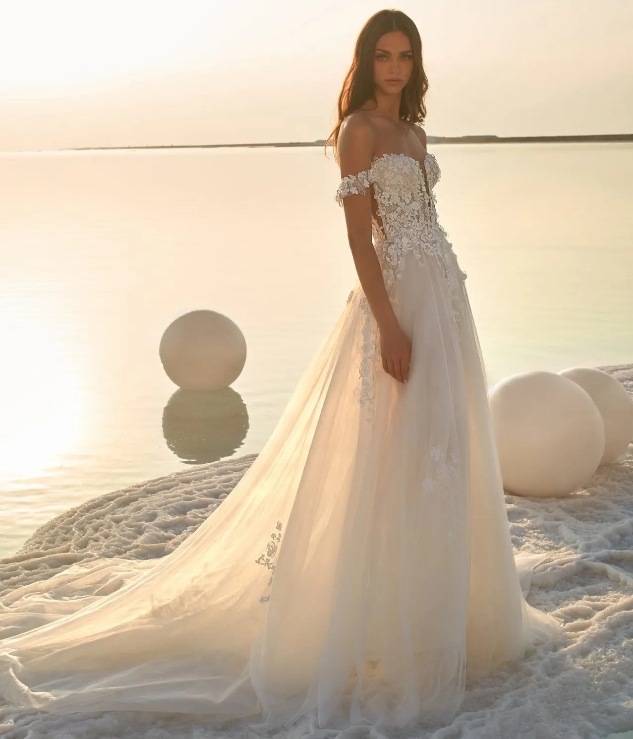 Full Puff Sleeve Beach Boho Wedding Dress for Women Off the Shoulder Princess Tulle Appliques Lace Court Train Bride Gown Vestidos De Noiva