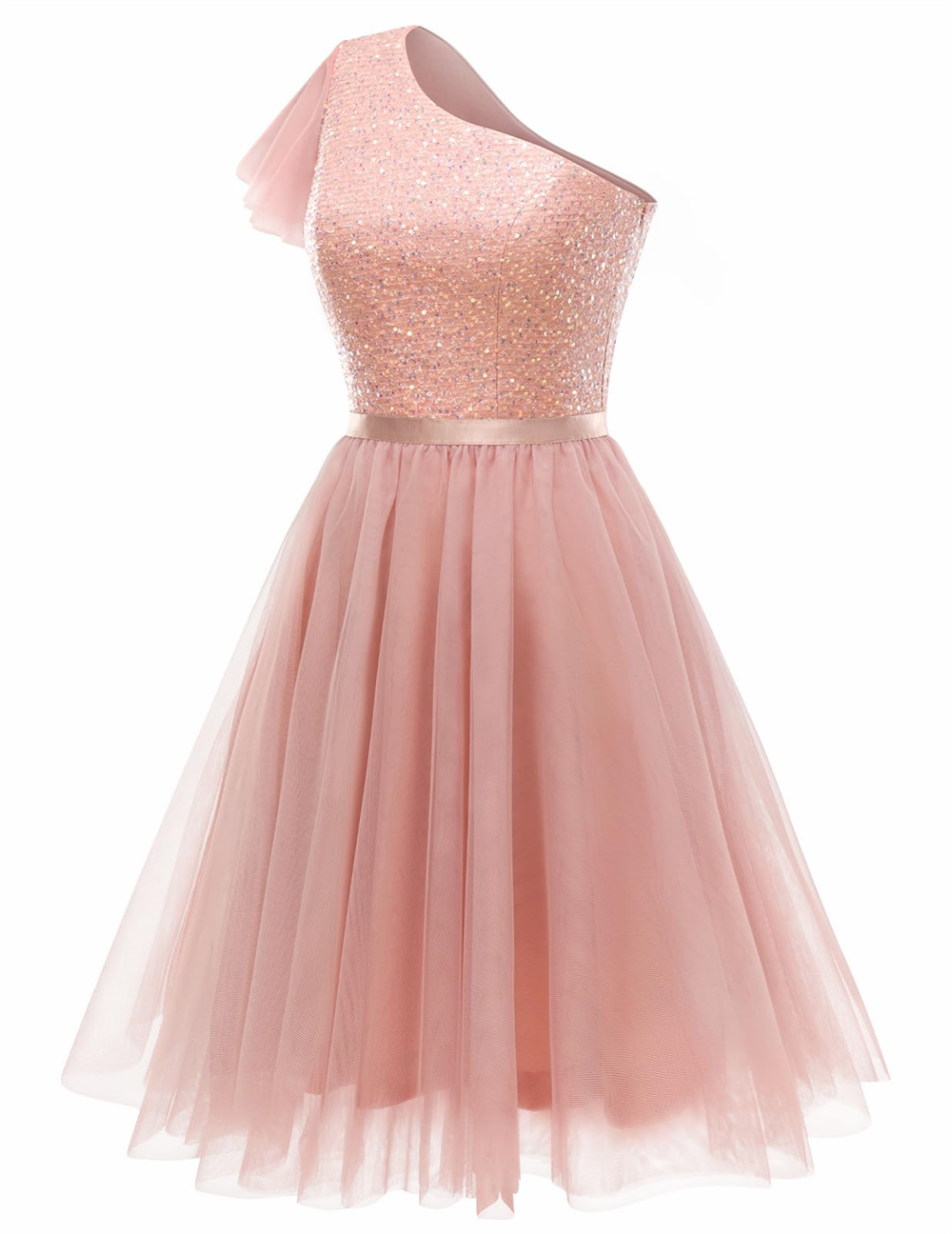 Homecoming Dresses Princess One-Shoulder Sequins Tulle A-Line Cocktail Formal Occasion Birthday Prom Graudation Cocktail Party Gowns H002