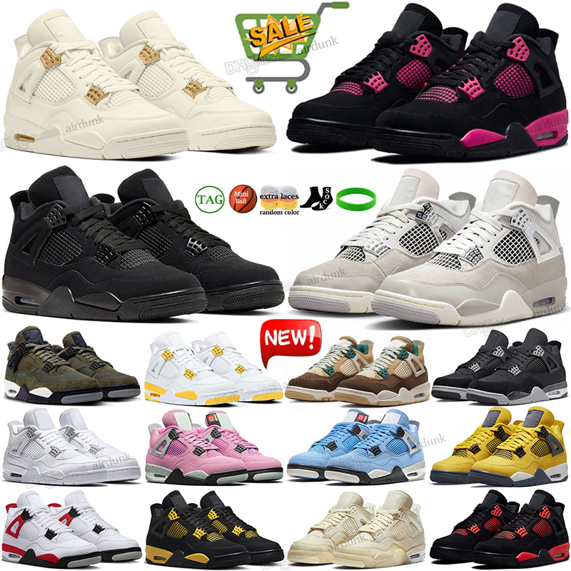 4 basketball shoes Sulfur Olive Cacao Wow sail 2024 black cat Frozen Moments Thunder Military Black Cement White Oreo pine green sports mens womens trainers sneakers
