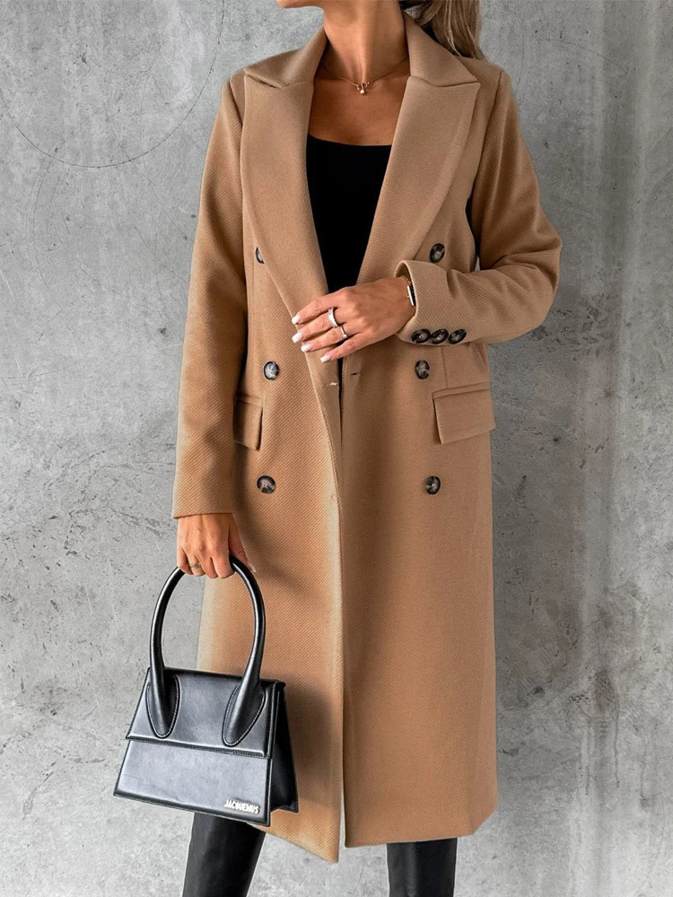 Women's Wool Blends Oversized Woolen Coat Women Autumn Winter Vintage Long Jacket Ladies Retro Double Breasted Overcoat Elegant Casual Loose Coat