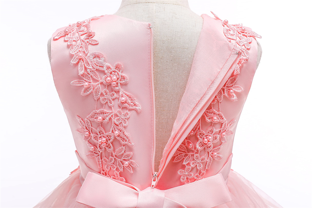Pretty Princess Girl Dresses Short Hi-Lo Pink Sequins Beading Appliques Bow Ball Gown Tulle Girls Pageant Gown Communion For Wedding Formal Party F10