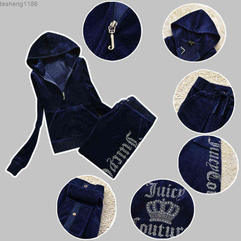 Juicy Womens 2024 Summer Brand Sewing Suit Velvet Tracksuits Velour Women Track Hoodies And Pants Met fallow5587 C260312
