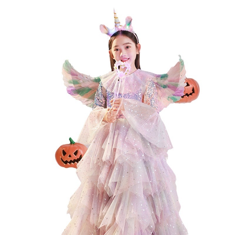 2023 Girls Pageant Dress Ball Gown Ruffled Flower Girls Birthday Party Dresses Halloween children dress cosplay shiny angel girl kindergarten performa