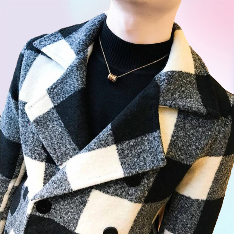 Men039s Wool Blends Brand Clothing Men High Quality Leisure Plaid Woolen Cloth CoatMale Slim Fit Winter Keep Warm Coats