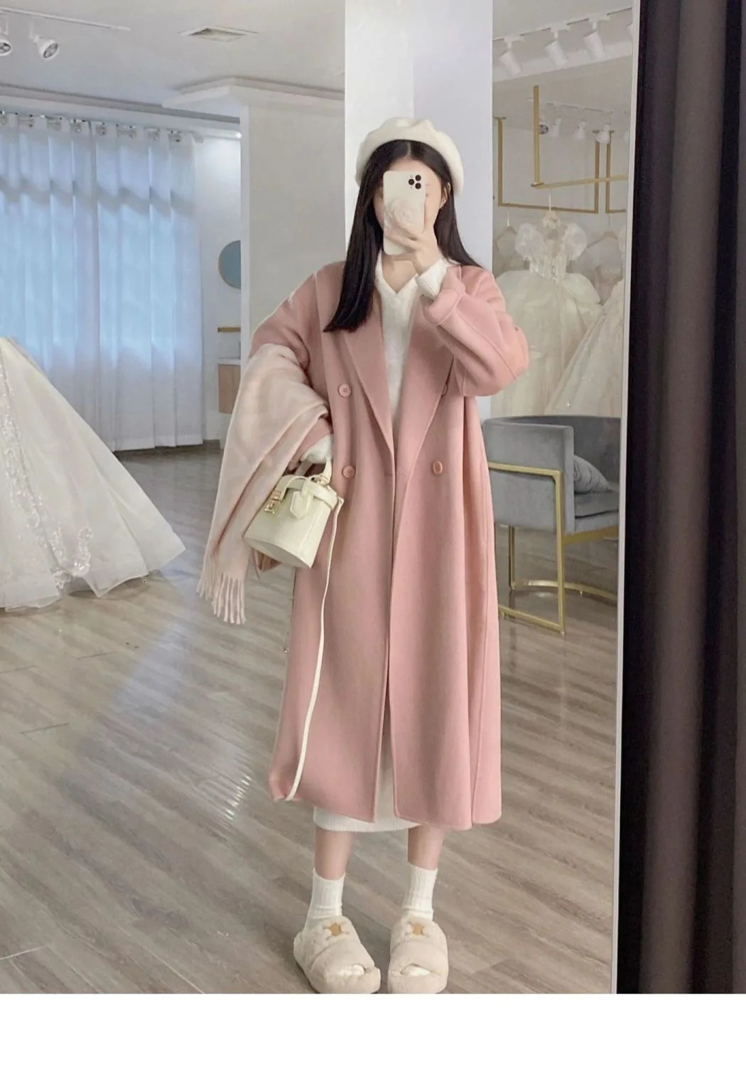 Women's Wool Blends Warm Mid Length Loose Blend Coat Korean Women Thick Overcoat Fall Winter Solid Double Breasted Parkas Jaqueta 231027