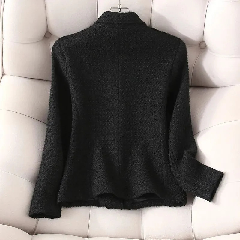 Women's Suits Blazers 4XL Fashion White Blazer Suit Collar Small fragrance Jacket High-quality Coarse Tweed Coat Short Black Wool Outerwear Femal