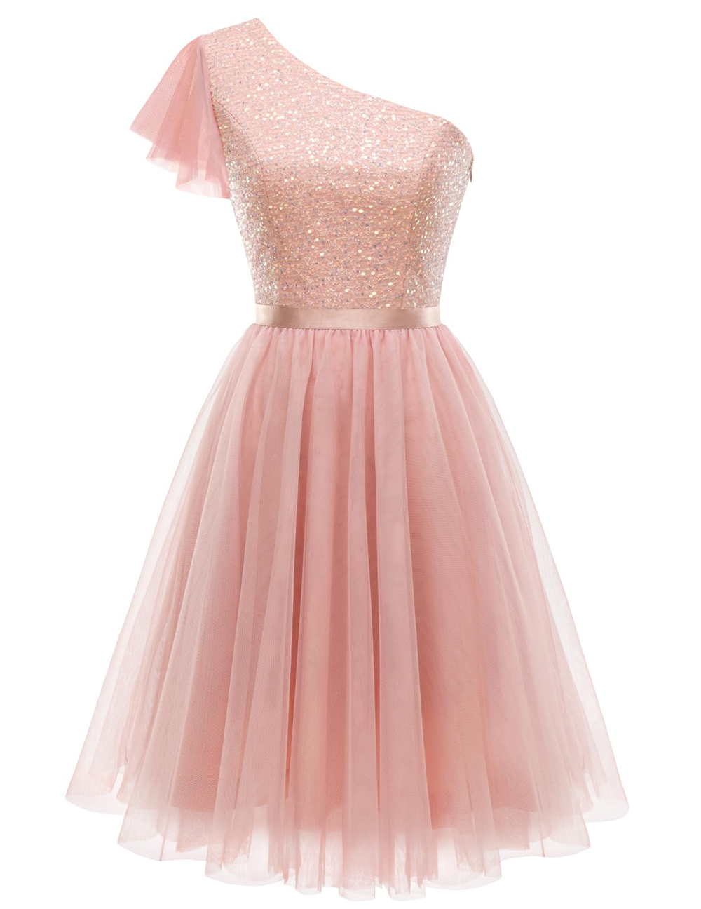 Homecoming Dresses Princess One-Shoulder Sequins Tulle A-Line Cocktail Formal Occasion Birthday Prom Graudation Cocktail Party Gowns H002