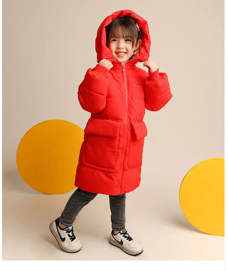 Down Coat 2023 Autumn Winter Korean Version Children Medium Long Style Cotton Jacket Baby Boys Girls Zipper Hooded Outwear 310Y 231027