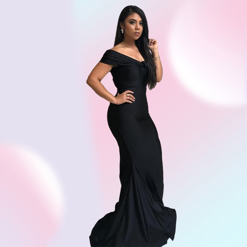 Black Country Style Mermaid Long Bridesmaid Dresses Plus Size Off Shoulder Floor length Garden Maid of Honor Wedding Party Gu
