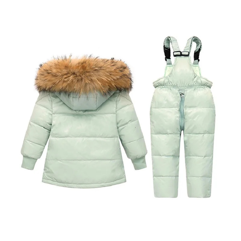 Down Coat OLEKID 2023 Winter Children Clothing Set Real Fur Jacket For Girl Boy Parka Overalls Snowsuit 15 Years Kids Outerwear 231027