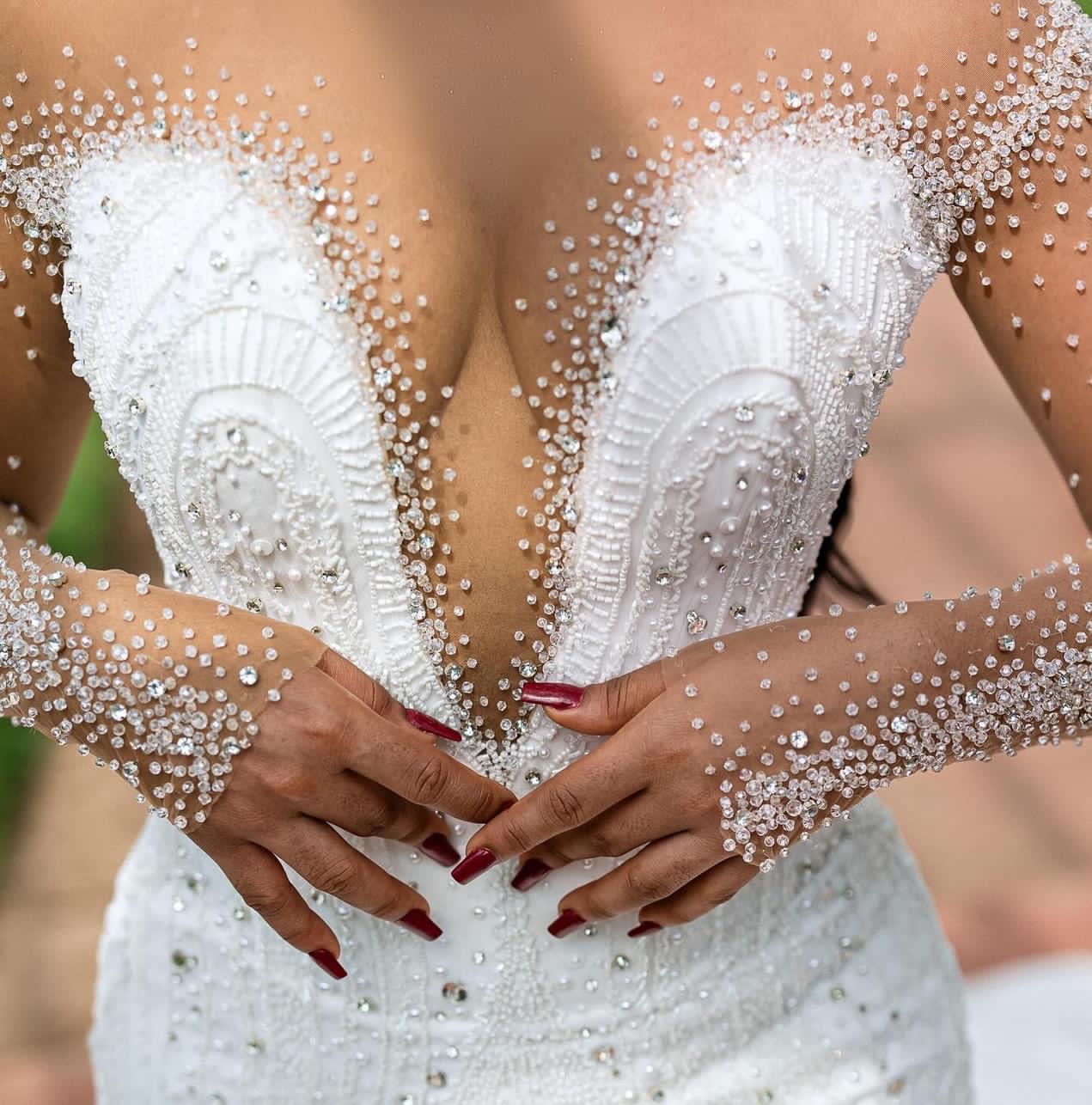 2023 Nov Arabic Aso Ebi Plus Size Lace Mermaid White Wedding Dress Beaded Crystals Luxurious Bridal Gowns Dresses ZJ222