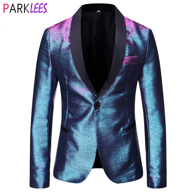 Mens Suits Blazers Mens Shiny Fashion Gradient Dress Blazer One Button Shawl Lapel Elegant Suit Jacket Men Casual Party Prom Wedding Banquet Tuxedo 23