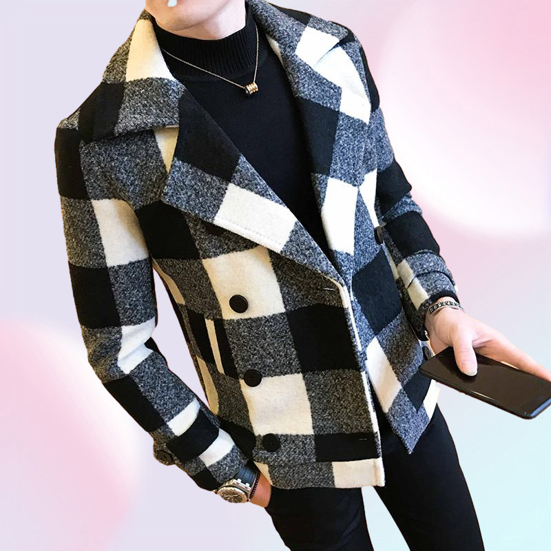 Men039s Wool Blends Brand Clothing Men High Quality Leisure Plaid Woolen Cloth CoatMale Slim Fit Winter Keep Warm Coats