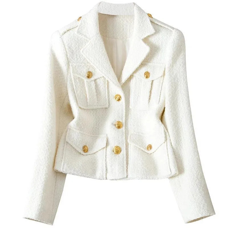 Women's Suits Blazers 4XL Fashion White Blazer Suit Collar Small fragrance Jacket High-quality Coarse Tweed Coat Short Black Wool Outerwear Femal