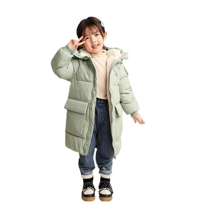 Down Coat 2023 Autumn Winter Korean Version Children Medium Long Style Cotton Jacket Baby Boys Girls Zipper Hooded Outwear 310Y 231027