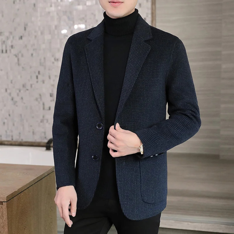 Men's Wool Blends 2023 Autumn Winter Fashion Business Casual Woolen Coats Men Slim Blend Overcoats Male Solid Color Short Jackes 231027