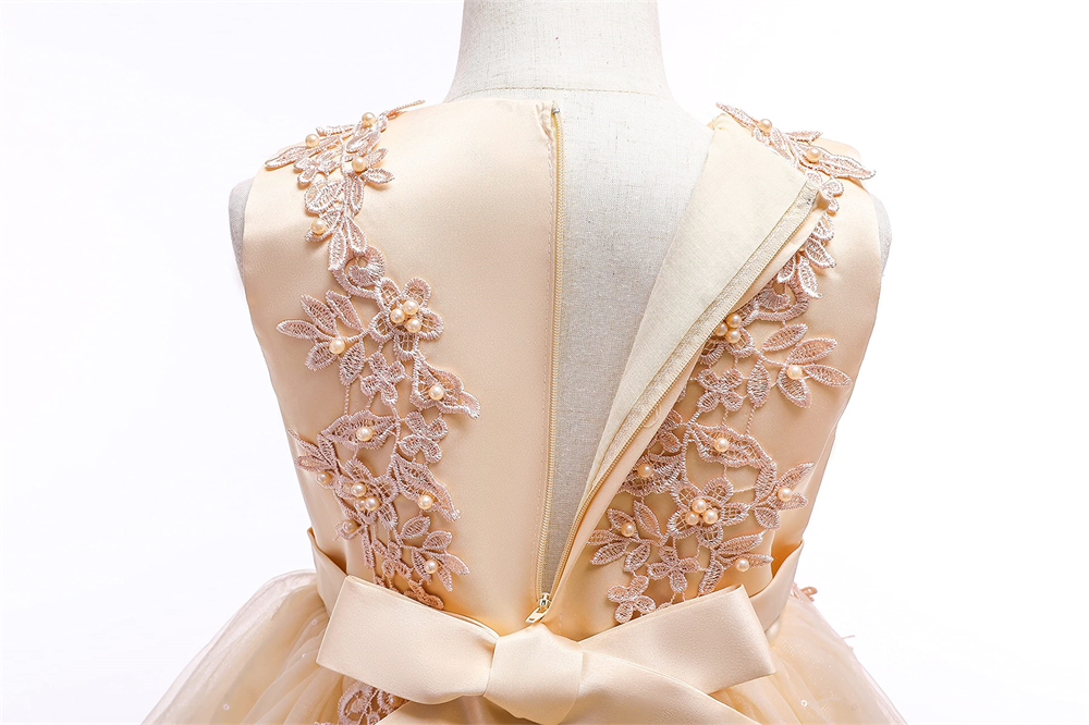 Pretty Princess Girl Dresses Short Sequins Beading Appliques Bow Ball Gown Tulle Girls Pageant Gown Communion For Wedding Formal Party F09
