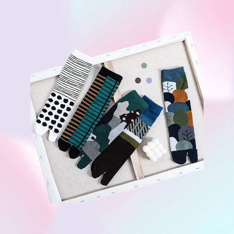 Men's Socks 5 Pairs/Men's Men Cotton Thick Japanese Style Kimono Flip Flop Sandal Split s Two Toe Tabi Geta With Print Drew2256478